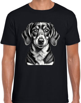 Bellatio Decorations Cadeau/verkleed T-shirt heren - zwart - Teckel hond - honden liefhebber 2XL