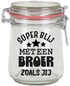 Bellatio Decorations Cadeau voorraadpot - broer - glas - 10 x 7 cm - 720 ml - verjaardag cadeau - snoeppot Transparant