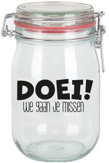Bellatio Decorations Cadeau voorraadpot collega - afscheid / pensioen - Doei we gaan je missen - glas - 1 liter