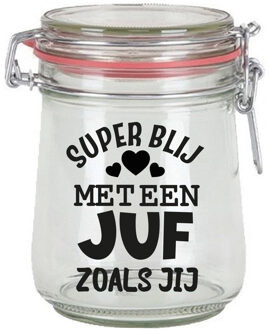 Bellatio Decorations Cadeau voorraadpot - juf - glas - 10 x 7,5 cm - 720 ml - verjaardag cadeau - snoeppot - juffendag