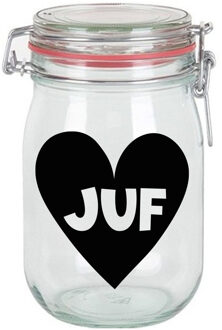 Bellatio Decorations Cadeau voorraadpot - juf - glas - 11 x 11 cm - 1 liter - verjaardag cadeau - snoeppot - juffendag