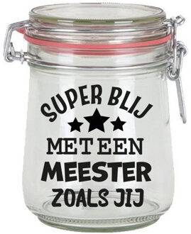 Bellatio Decorations Cadeau voorraadpot - meester - glas - 10x7,5 cm - 720 ml - verjaardag cadeau - snoeppot - meesterdag