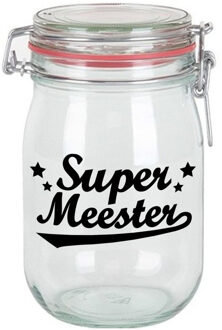Bellatio Decorations Cadeau voorraadpot - meester - glas - 11x11 cm - 1 liter - verjaardag cadeau - snoeppot - meesterdag Transparant