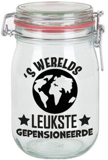 Bellatio Decorations Cadeau voorraadpot - pensioen - glas - 11 x 11 cm - 1 liter - VUT cadeau - snoeppot - collega