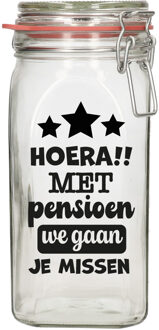 Bellatio Decorations Cadeau voorraadpot - pensioen - glas - 12 x 7 cm - 1,5 liter - VUT cadeau - snoeppot - collega