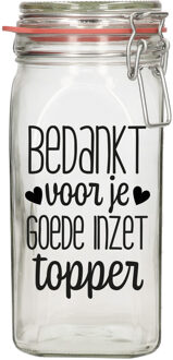 Bellatio Decorations Cadeau voorraadpot/snoeppot - bedankt topper - glas - 12 x 7 cm - 1,5 liter