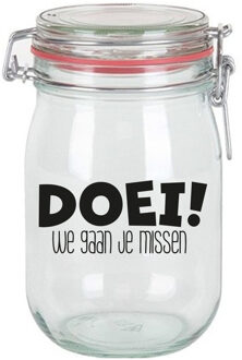 Bellatio Decorations Cadeau voorraadpot/snoeppot - glas - doei we gaan je missen - 11 x 11 cm - 1 liter