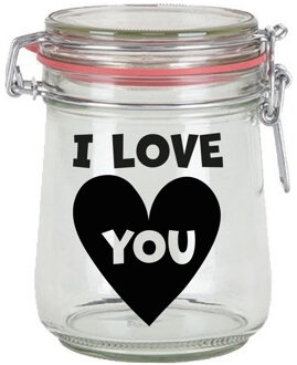 Bellatio Decorations Cadeau voorraadpot/snoeppot - glas - I love you - 720 ml - valentijn Transparant