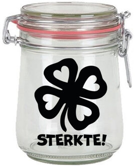 Bellatio Decorations Cadeau voorraadpot/snoeppot - glas - klavertje vier - sterkte - 720 ml