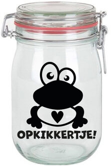 Bellatio Decorations Cadeau voorraadpot/snoeppot - glas - opkikkertje - 11 x 11 cm - 1 liter Transparant