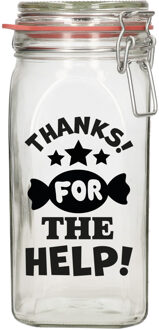 Bellatio Decorations Cadeau voorraadpot/snoeppot - thanks for help - glas - 12 x 7 cm - 1,5 liter