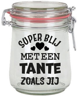 Bellatio Decorations Cadeau voorraadpot - tante - glas - 10 x 7 cm - 720 ml - verjaardag cadeau - snoeppot Transparant