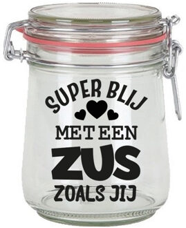 Bellatio Decorations Cadeau voorraadpot - zus - glas - 10 x 7 cm - 720 ml - verjaardag cadeau - snoeppot
