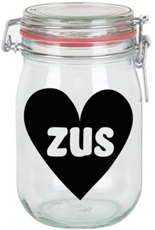 Bellatio Decorations Cadeau voorraadpot - zus - glas - 11 x 11 cm - 1 liter - verjaardag cadeau - snoeppot