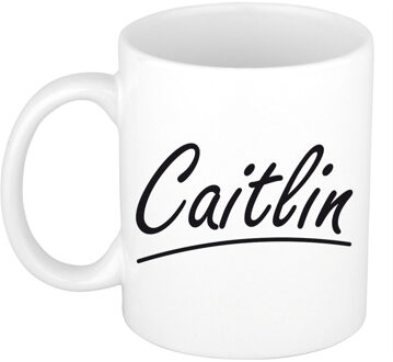 Bellatio Decorations Caitlin voornaam kado beker / mok sierlijke letters - gepersonaliseerde mok met naam - Naam mokken Multikleur