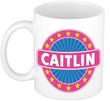 Bellatio Decorations Caitlin voornaam koffiemok - beker - wit/roze - 300 ml - Cadeau - Dames - Collega - Moederdag