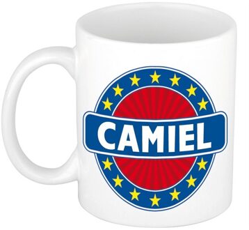 Bellatio Decorations Camiel voornaam koffiemok - beker - wit/blauw - 300 ml - Cadeau - Heren - Collega - Vaderdag Multi