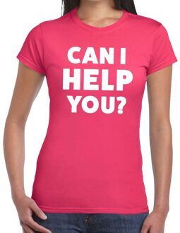 Bellatio Decorations Can i help you beurs/evenementen t-shirt roze dames 2XL