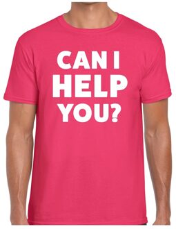 Bellatio Decorations Can i help you beurs/evenementen t-shirt roze heren 2XL