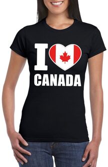 Bellatio Decorations Canada supporters kleding t-shirt - voor dames - zwart - met vlag kleuren print - korte mouwen
