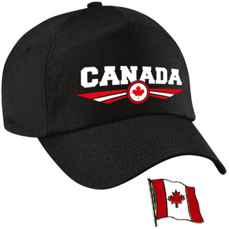 Bellatio Decorations Canada supporters setje - baseballcap print zwart - colbert pin broche vlag - volwassenen
