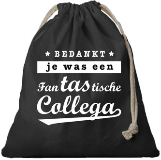 Bellatio Decorations Canvas cadeautasje bedankt collega - zwart - met koord - 25 x 30 cm - Geschenktas - afscheid