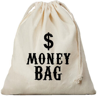 Bellatio Decorations Canvas geldzak Moneybag met dollar teken wit 25 x 30 cm verkleedaccessoires - Verkleedtassen