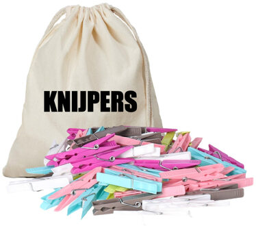 Bellatio Decorations Canvas knijperzak/ opbergzakje knijpers wit/ offwhite met koord 25 x 30 cm en 100 plastic wasknijper