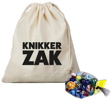 Bellatio Decorations Canvas knikker opbergzakje - bedrukt met Knikkerzak - en 1 kilo knikkers en bonken - Knikkeren Multi