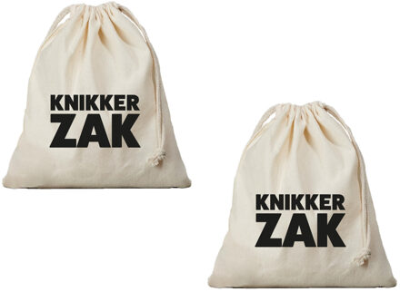 Bellatio Decorations Canvas knikkerzak / knikker opbergzakje - 2x - met koord - 25 x 30 cm