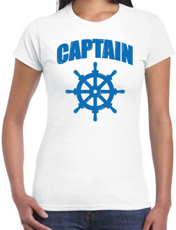 Bellatio Decorations Captain / kapitein met roer/stuur verkleed t-shirt wit voor dames 2XL