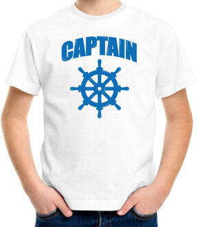 Bellatio Decorations Captain / kapitein met roer/stuur verkleed t-shirt wit voor kinderen L (146-152)