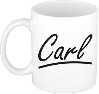 Bellatio Decorations Carl voornaam kado beker / mok sierlijke letters - gepersonaliseerde mok met naam - Naam mokken Multikleur