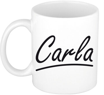 Bellatio Decorations Carla Naam koffiemok - beker - met sierlijke letters - wit - 300 ml - Cadeau - Dames