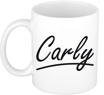 Bellatio Decorations Carly Naam koffiemok - beker - met sierlijke letters - wit - 300 ml - Cadeau - Dames