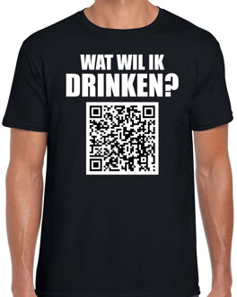 Bellatio Decorations Carnaval QR code wat wil ik drinken feest t-shirt heren zwart - Feest/ drank shirts