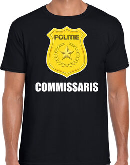 Bellatio Decorations Carnaval shirt / outfit politie embleem commissaris zwart voor heren 2XL - Feestshirts