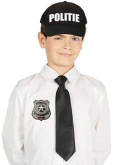 Bellatio Decorations Carnaval verkleed politie agent cap - zwart - met stropdas/police badge - kinderen