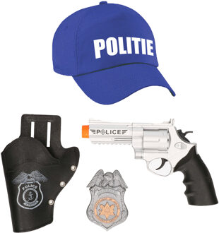 Bellatio Decorations Carnaval verkleed politie agent pet/cap - blauw - met pistool/badge - kinderen - accessoires