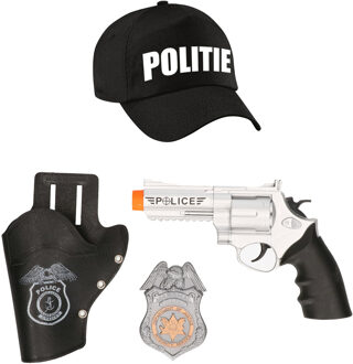 Bellatio Decorations Carnaval verkleed politie agent pet/cap - zwart - met pistool/badge - kinderen - accessoires