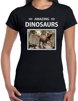Bellatio Decorations Carnotaurus dinosaurus t-shirt met dieren foto amazing dinosaurs zwart voor dames