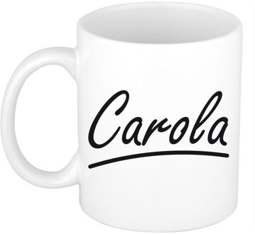 Bellatio Decorations Carola Naam koffiemok - beker - met sierlijke letters - wit - 300 ml - Cadeau - Dames