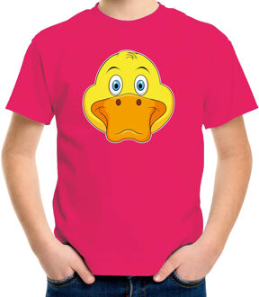 Bellatio Decorations Cartoon eend t-shirt roze voor jongens en meisjes - Cartoon dieren t-shirts kinderen S (122-128)