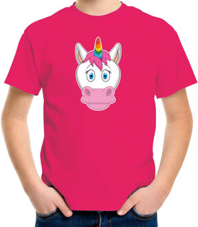 Bellatio Decorations Cartoon eenhoorn t-shirt roze voor jongens en meisjes - Cartoon dieren t-shirts kinderen L (146-152)