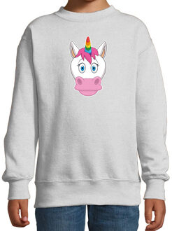 Bellatio Decorations Cartoon eenhoorn trui grijs voor jongens en meisjes - Cartoon dieren sweater kinderen 12-13 jaar (152/164)