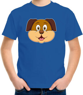 Bellatio Decorations Cartoon hond t-shirt blauw voor jongens en meisjes - Cartoon dieren t-shirts kinderen L (146-152)