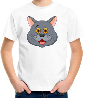 Bellatio Decorations Cartoon kat t-shirt wit voor jongens en meisjes - Cartoon dieren t-shirts kinderen L (146-152)