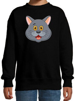 Bellatio Decorations Cartoon kat trui zwart voor jongens en meisjes - Cartoon dieren sweater kinderen 12-13 jaar (152/164)