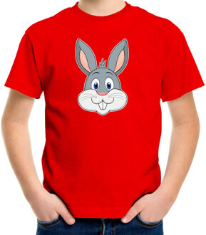 Bellatio Decorations Cartoon konijn t-shirt rood voor jongens en meisjes - Cartoon dieren t-shirts kinderen L (146-152)