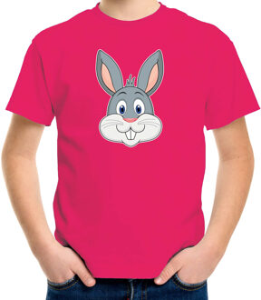 Bellatio Decorations Cartoon konijn t-shirt roze voor jongens en meisjes - Cartoon dieren t-shirts kinderen L (146-152)